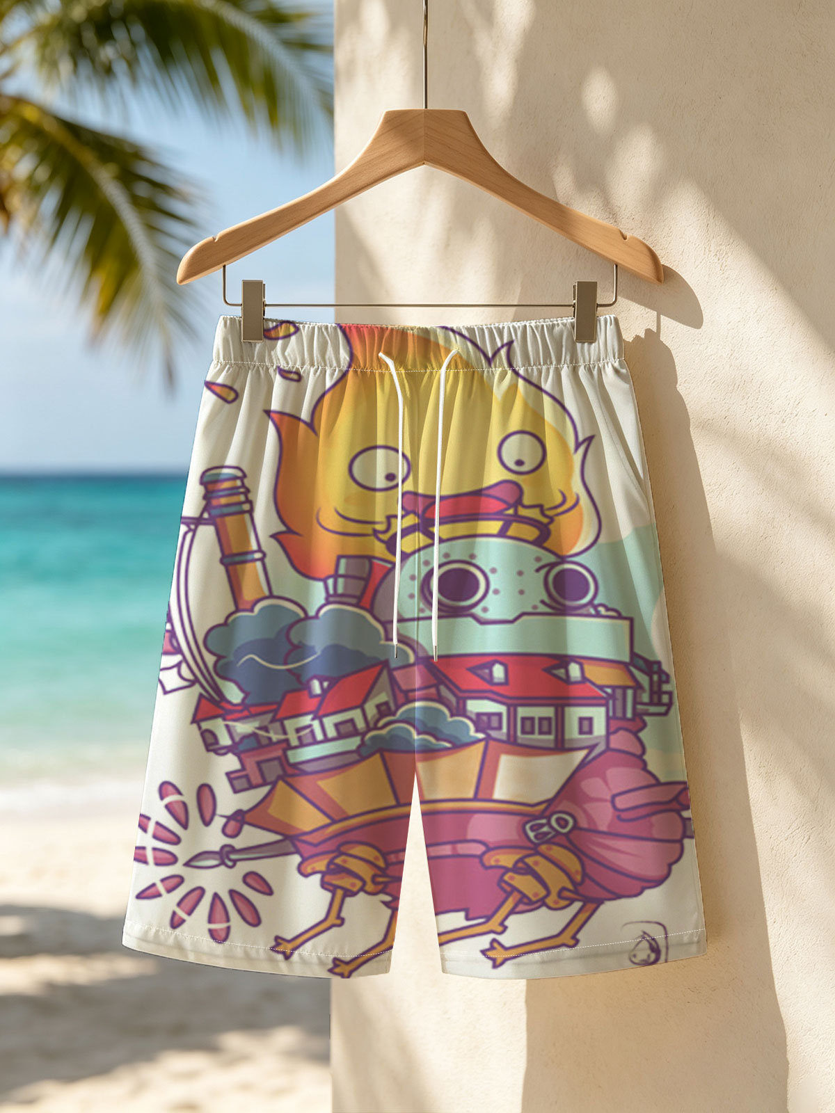 Flame-Powered Factory Crab with Industrial City on Back -  Beach shorts