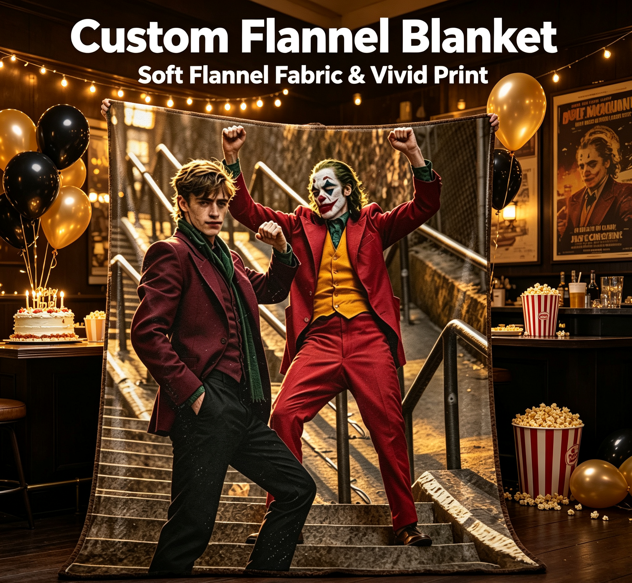 Custom Face Blanket Joker Movie Character Flannel Blanket for Couch or Bedding Gift Idea for Fans and Collectors
