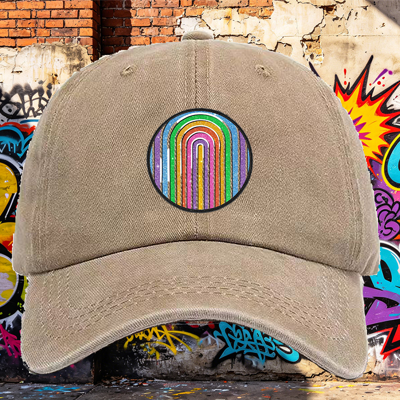 Men's Printed Washed Cap Rainbow Glitter Pattern Casual Round Neck Summer Lightweight Washed Hat for Outdoor Activities Adults