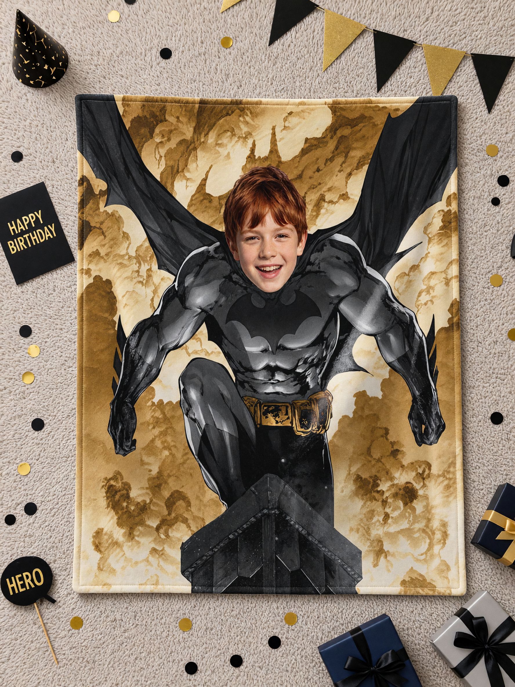 Personalized Superhero Face Blanket, Custom Photo Soft Flannel Throw for Kids and Adults, Cozy Bed Couch Keepsake Gift