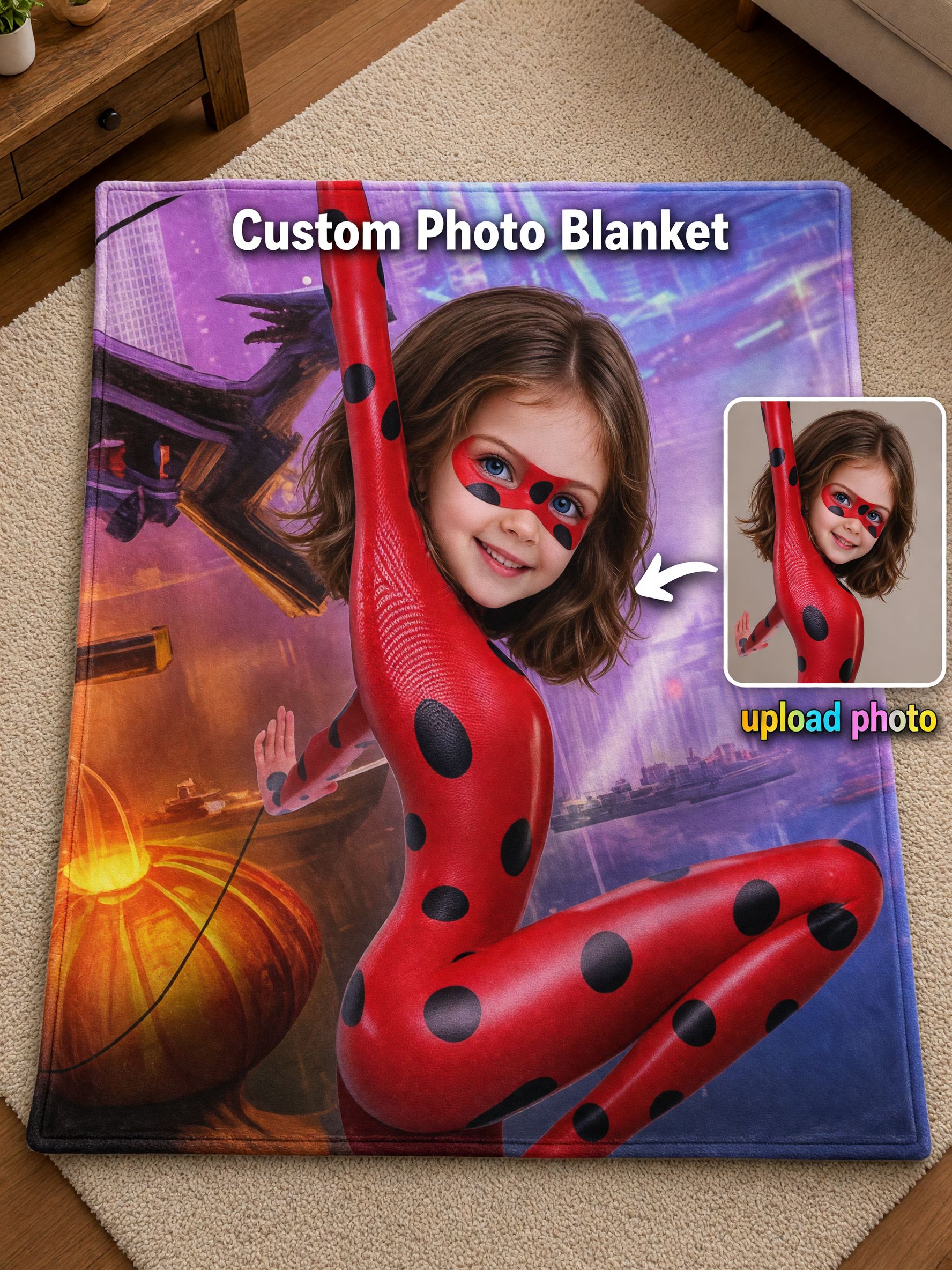 Custom Face Photo Superhero Flannel Blanket, Personalized Soft Warm Throw, Ideal Keepsake Gift for Kids and Family