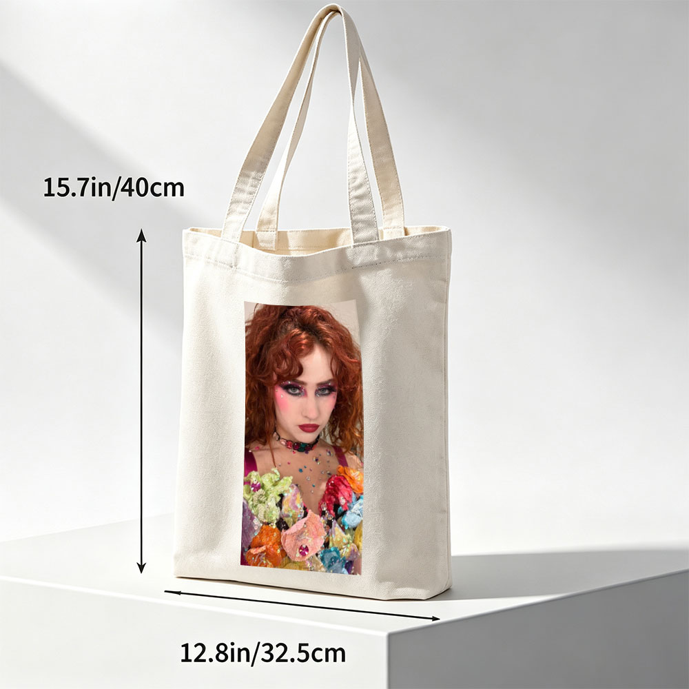 Chloe Lukasiak in a Vibrant Fashion Scene Featuring Colorful Floral Outfit and Dramatic Makeup - Canvas tote bags