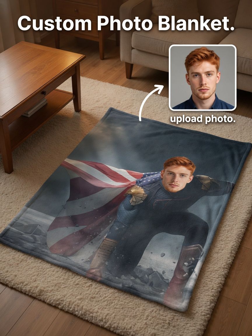 Custom Face Superhero Flannel Blanket Personalized Photo Fleece Throw Soft Cozy Bed Sofa Blanket Fun Keepsake Gift