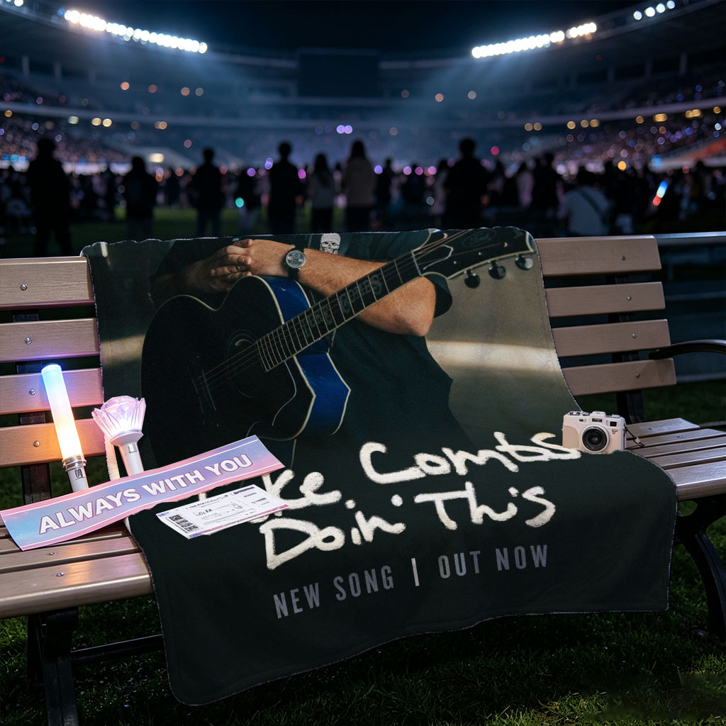 Luke Combs Holding Acoustic Guitar in Dark Studio Setting for New Song Release - Blankets