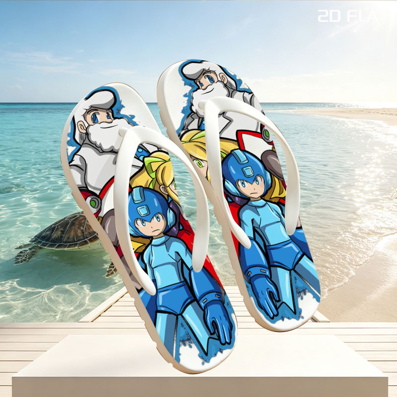Mega Man, Roll, Dr. Light, and Bass from the Mega Man series -  flip-flops