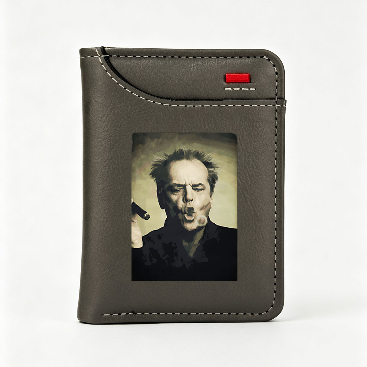 Jack Nicholson as The Joker, smoking a cigar, intense expression - Vertical Style Wallet