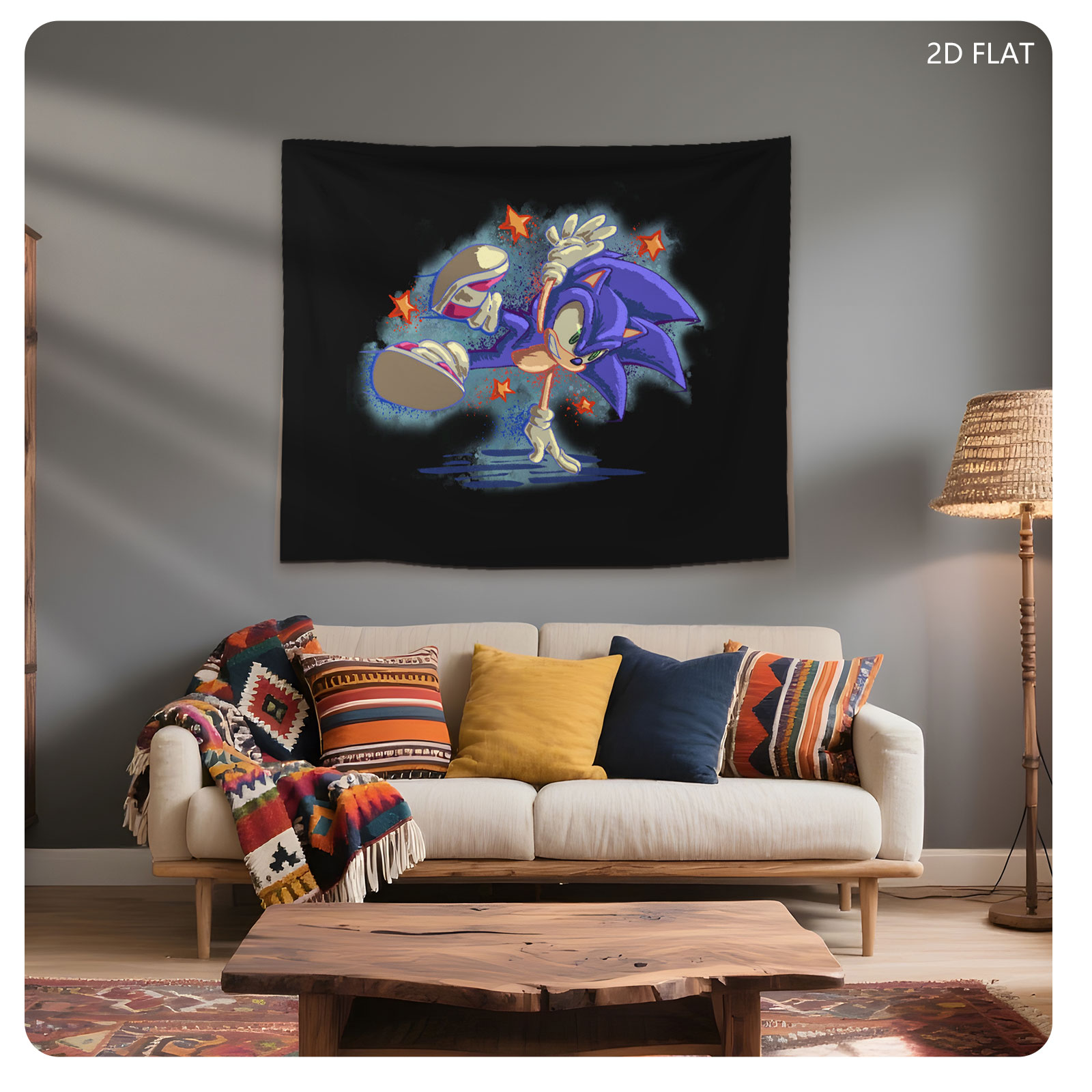 Sonic the Hedgehog in Dynamic Pose with Stars - Tapestry