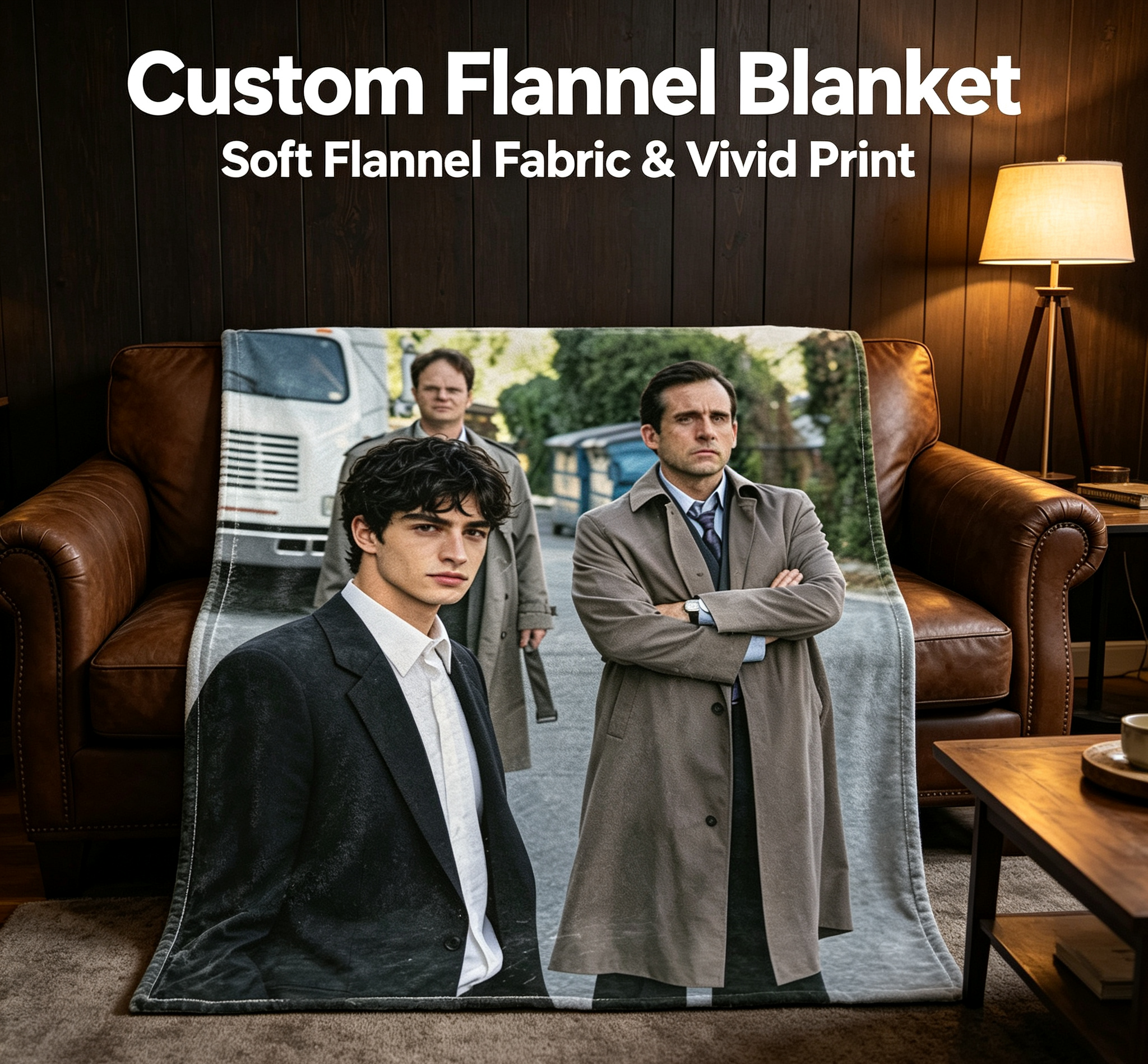 Custom Face Blanket Featuring Steve Carell and Young Actor in Dramatic Scene Flannel Blanket Perfect for Movie Fans Cozy Living Room or Bedroom Gift Idea
