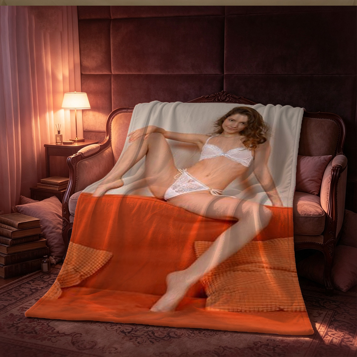 Red Lingerie Temptation on the Floor - Blanket