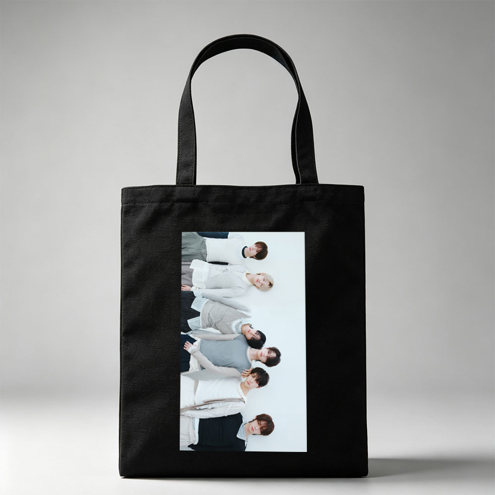 TOMORROW X TOGETHER Members Lying on White Background in Coordinated Outfits - Canvas tote bags
