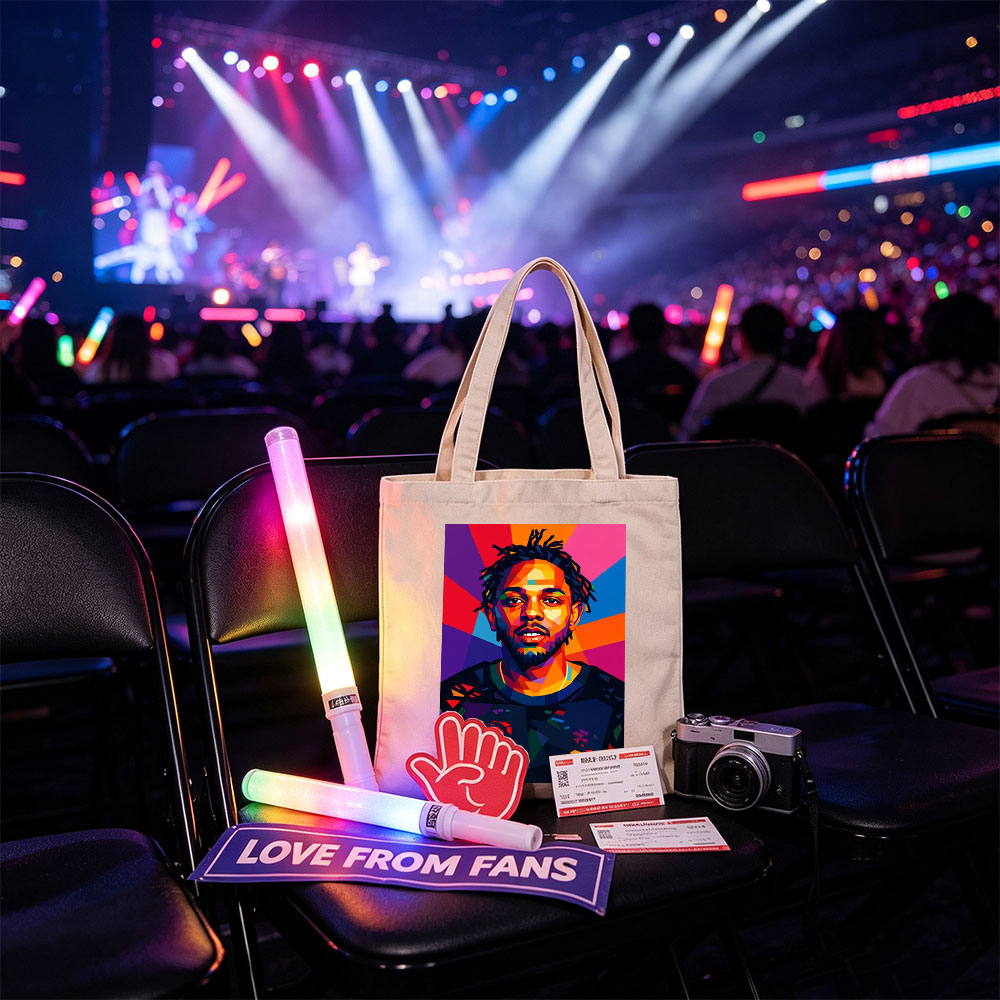Kendrick Lamar Portrait in Vibrant Geometric Art Style with Colorful Radiant Background - Canvas tote bags