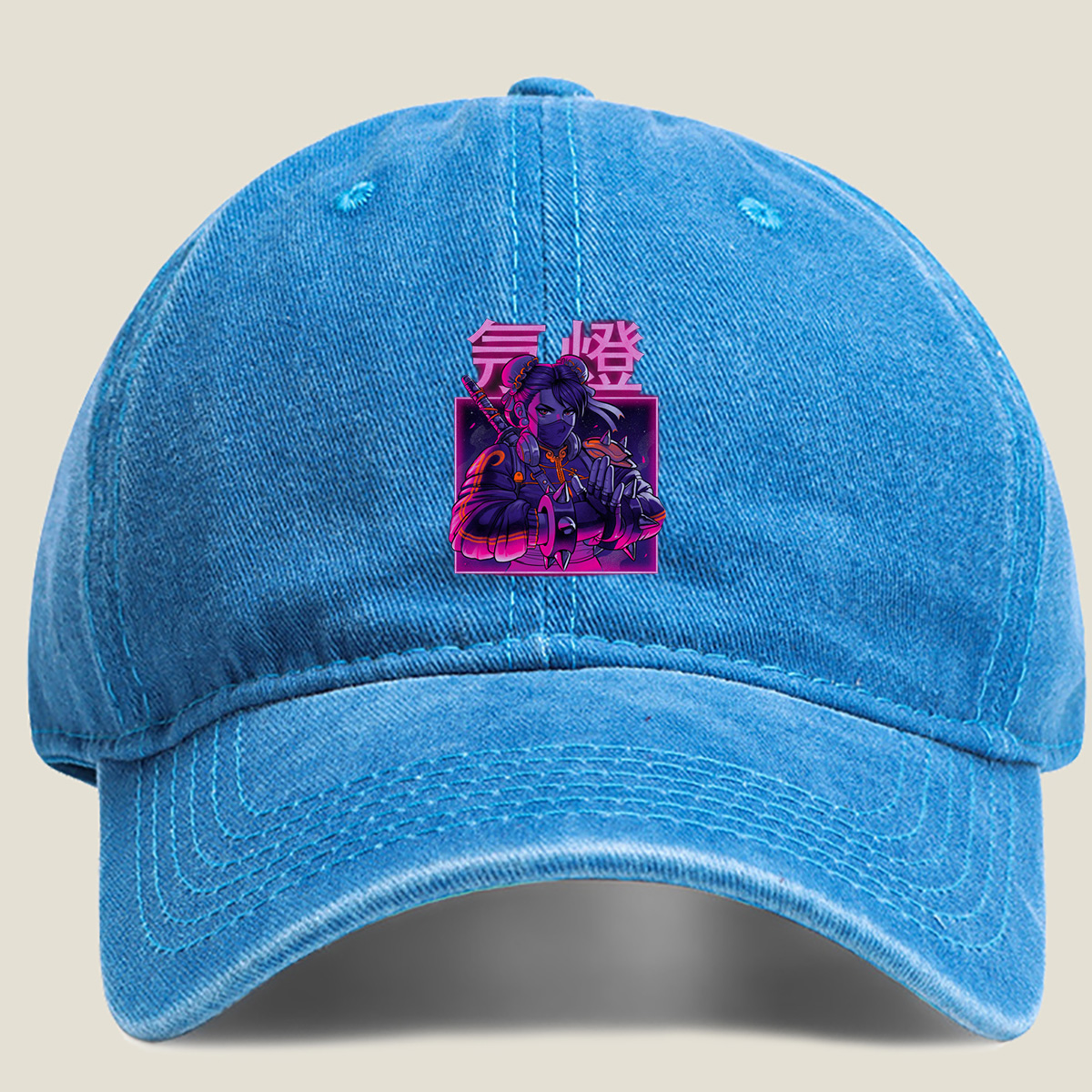 Cyberpunk Geisha: Neon Samurai - Washed Denim - Baseball Cap