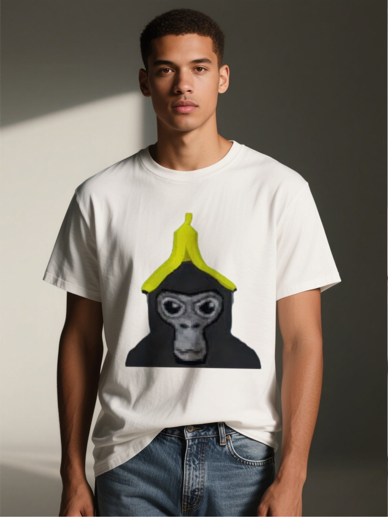 Men's Banana Monkey Print T-Shirt Funny Ape Face Graphic Casual Round Neck Lightweight Breathable Summer Short Sleeve Tee for Adults Outdoor Leisure Streetwear Fashion
