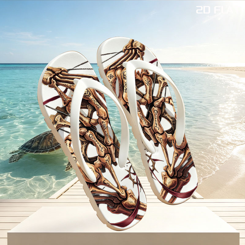 Skeleton Hands with Runes, Gears, and Thorns -  flip-flops