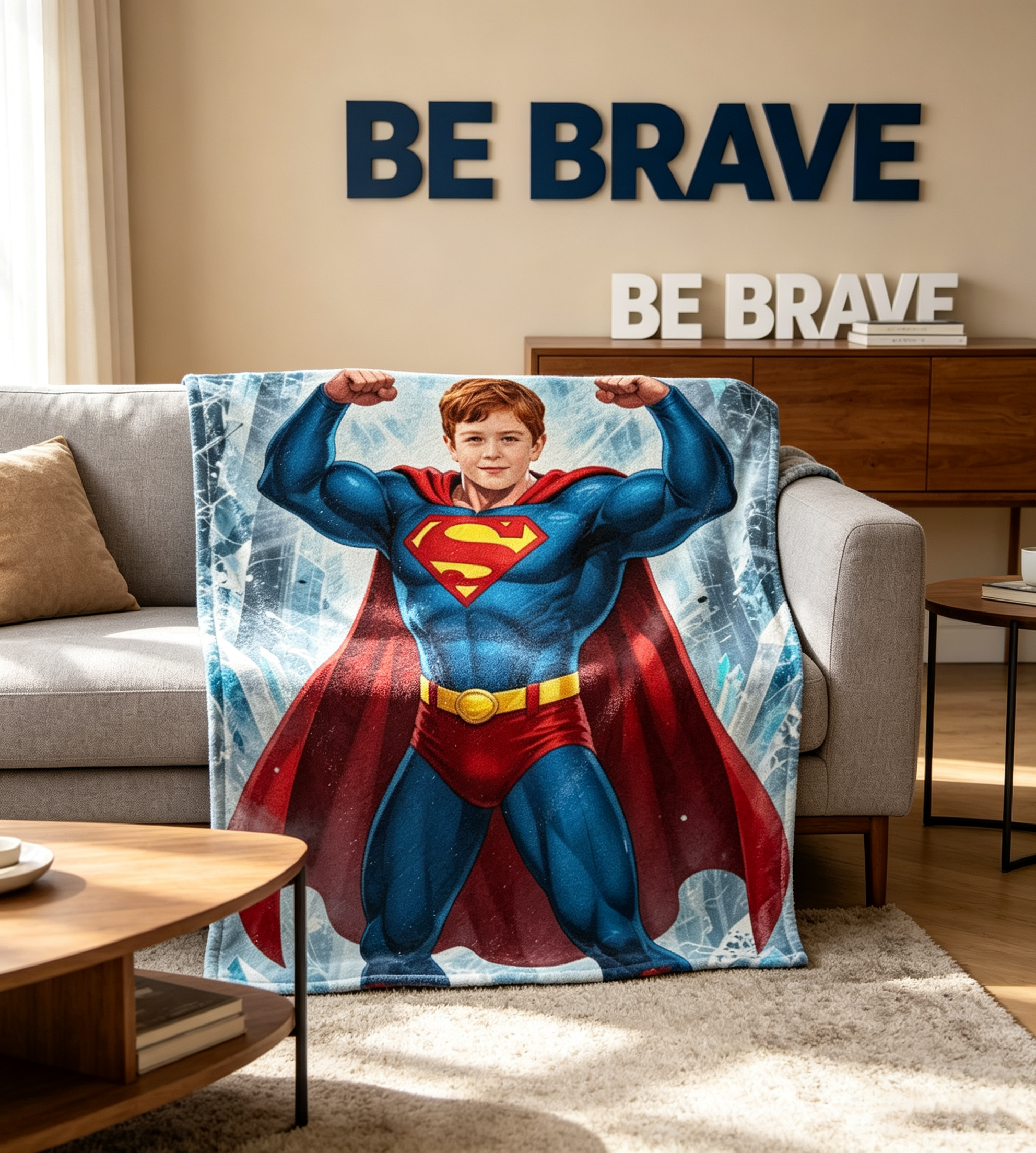 Custom Superhero Kids Blanket, 280g Flannel Personalized Photo Blanket, Soft Warm Anti-Pilling Throw Blanket for Boys Birthday Gifts