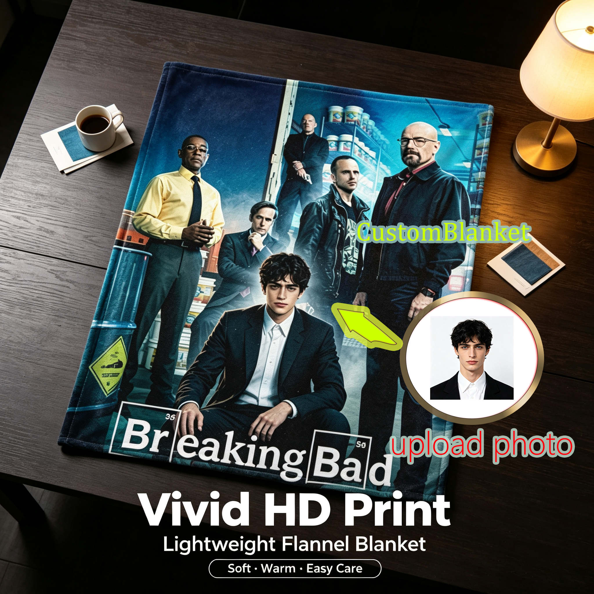 Custom Face Blanket Breaking Bad TV Show Flannel Blanket Perfect for Fans of Walter White and Jesse Pinkman Ideal for Couch, Bed, or Travel Great Gift Idea for Movie Enthusiasts and Collectors