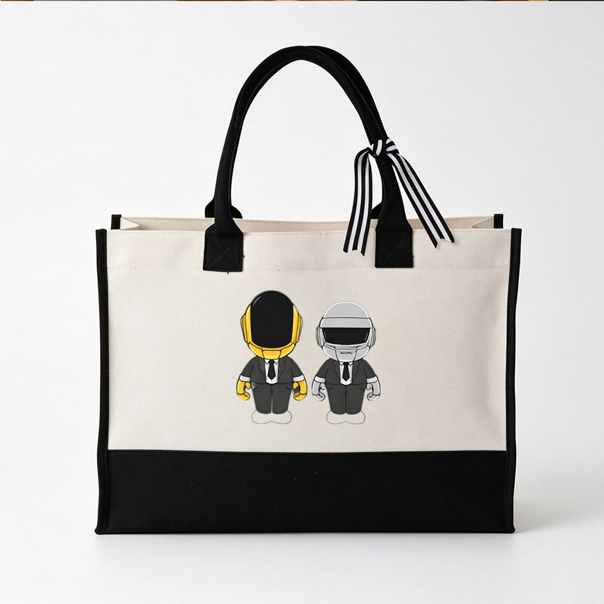 Daft Punk Chibi Characters in Suits - Canvas patchwork gift tote bag