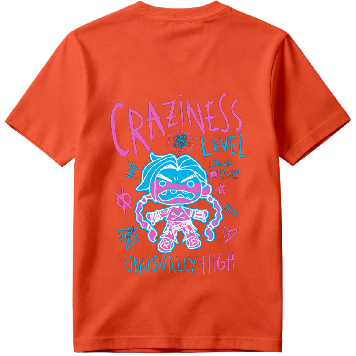 Craziness Level: Unusually High - Blue Character with Pink Accents - Tee
