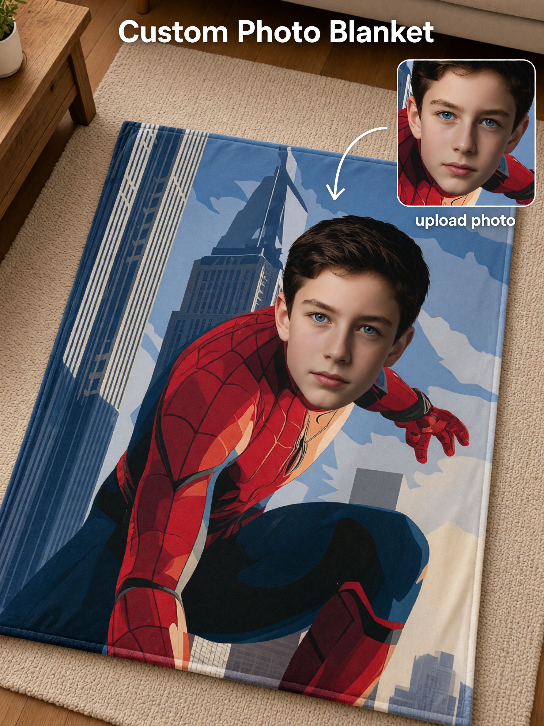 Personalized Superhero Face Blanket Custom Photo Flannel Fleece Throw for Kids and Adults Cozy Gift