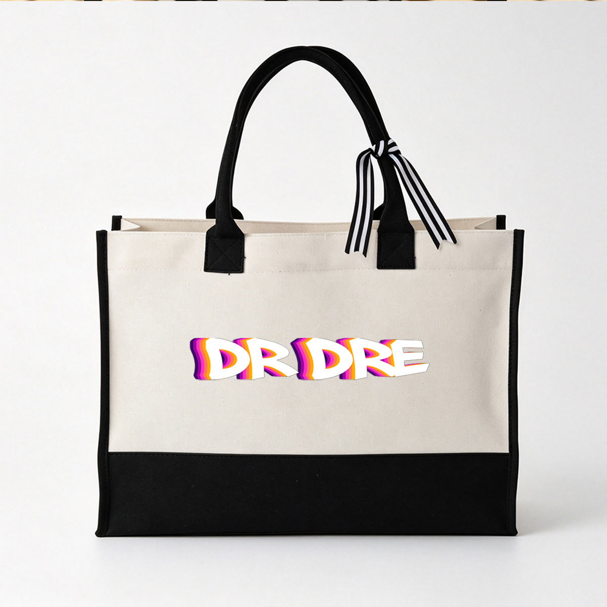 Dr. Dre Logo with Vibrant Rainbow Gradient Design - Canvas patchwork gift tote bag