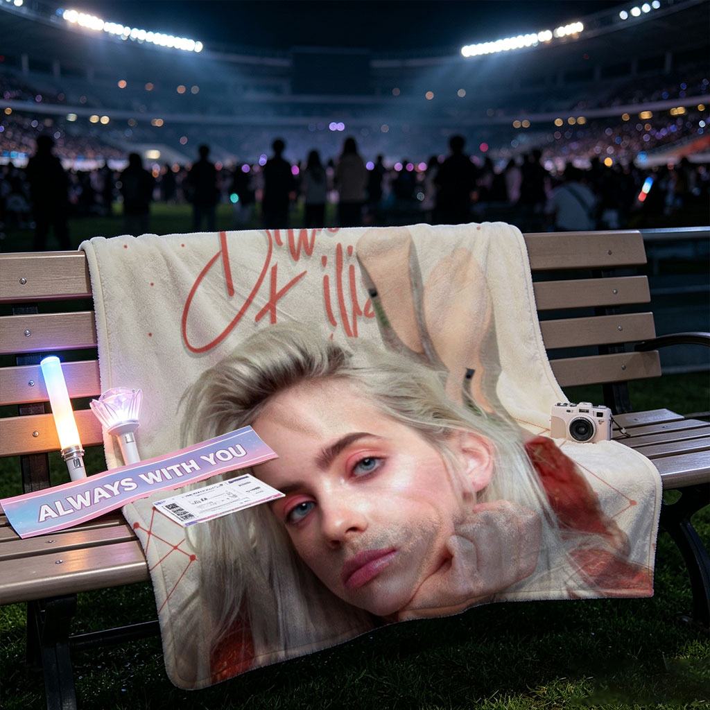 Billie Eilish - Close-Up Portrait with Blonde Hair and Red Outfit - Blankets