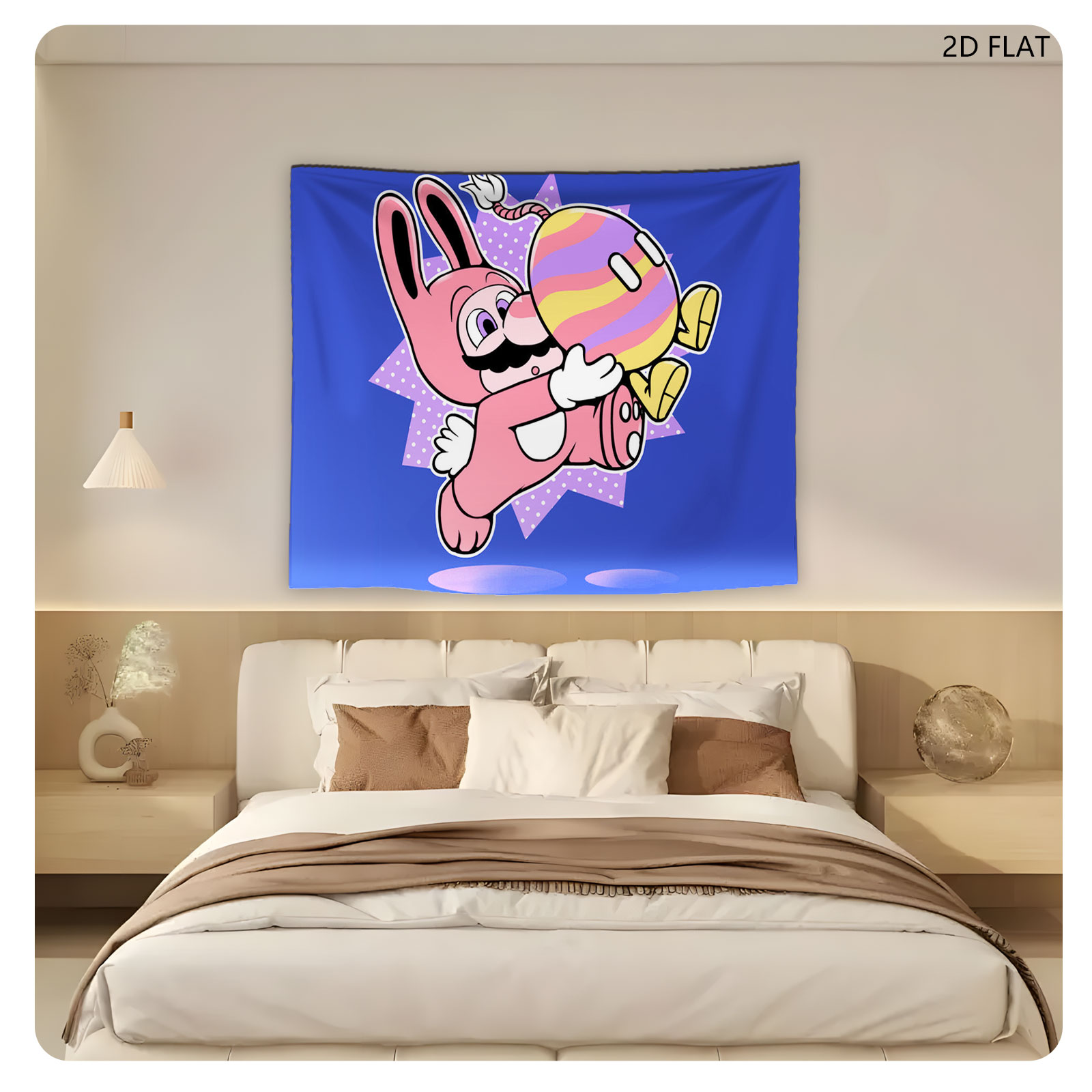Mario in Bunny Suit Hugs Rainbow Koopa Shell - Tapestry
