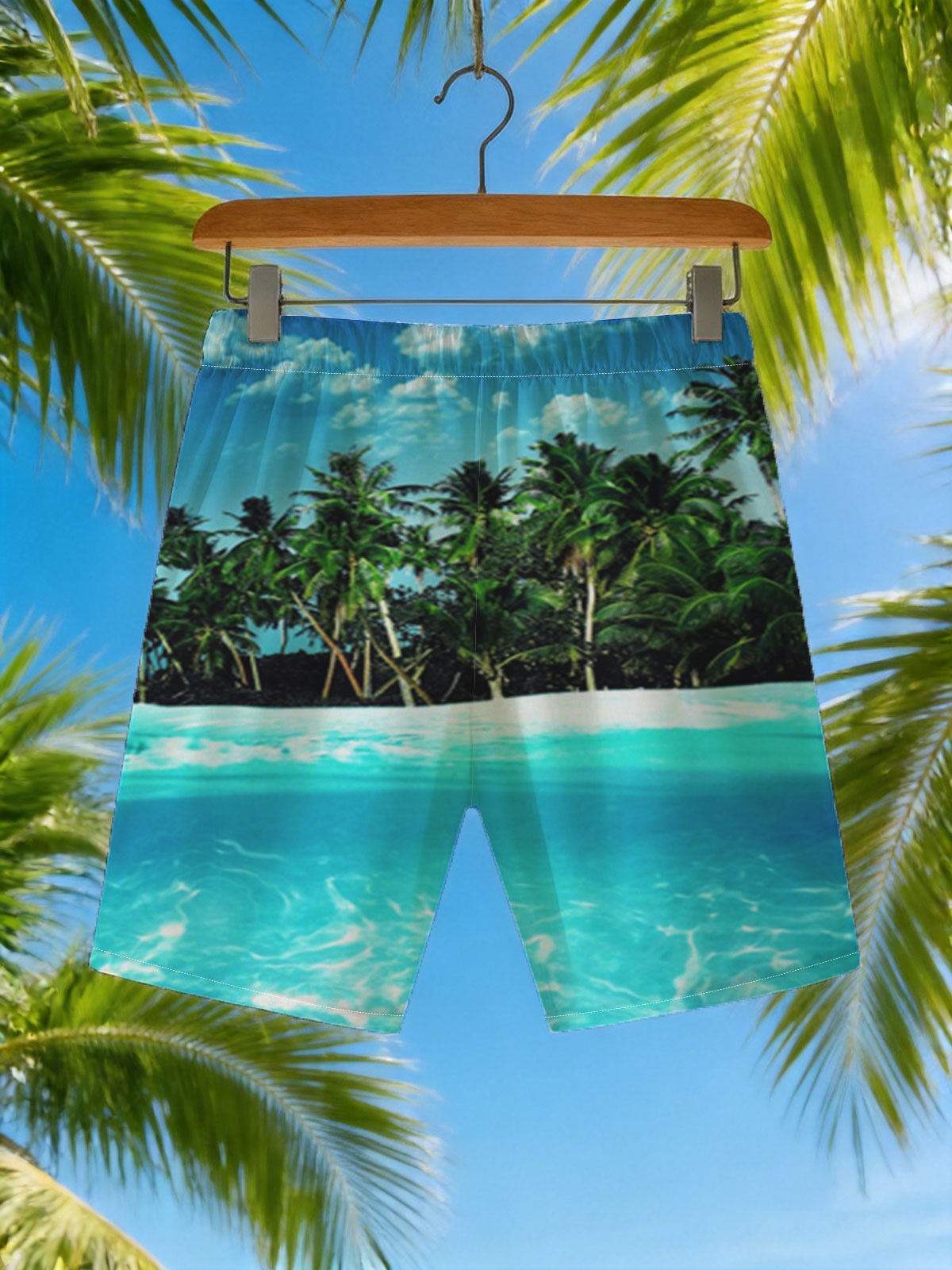 Crystal Clear Waters and Palm Trees Under Blue Sky -  Beach shorts