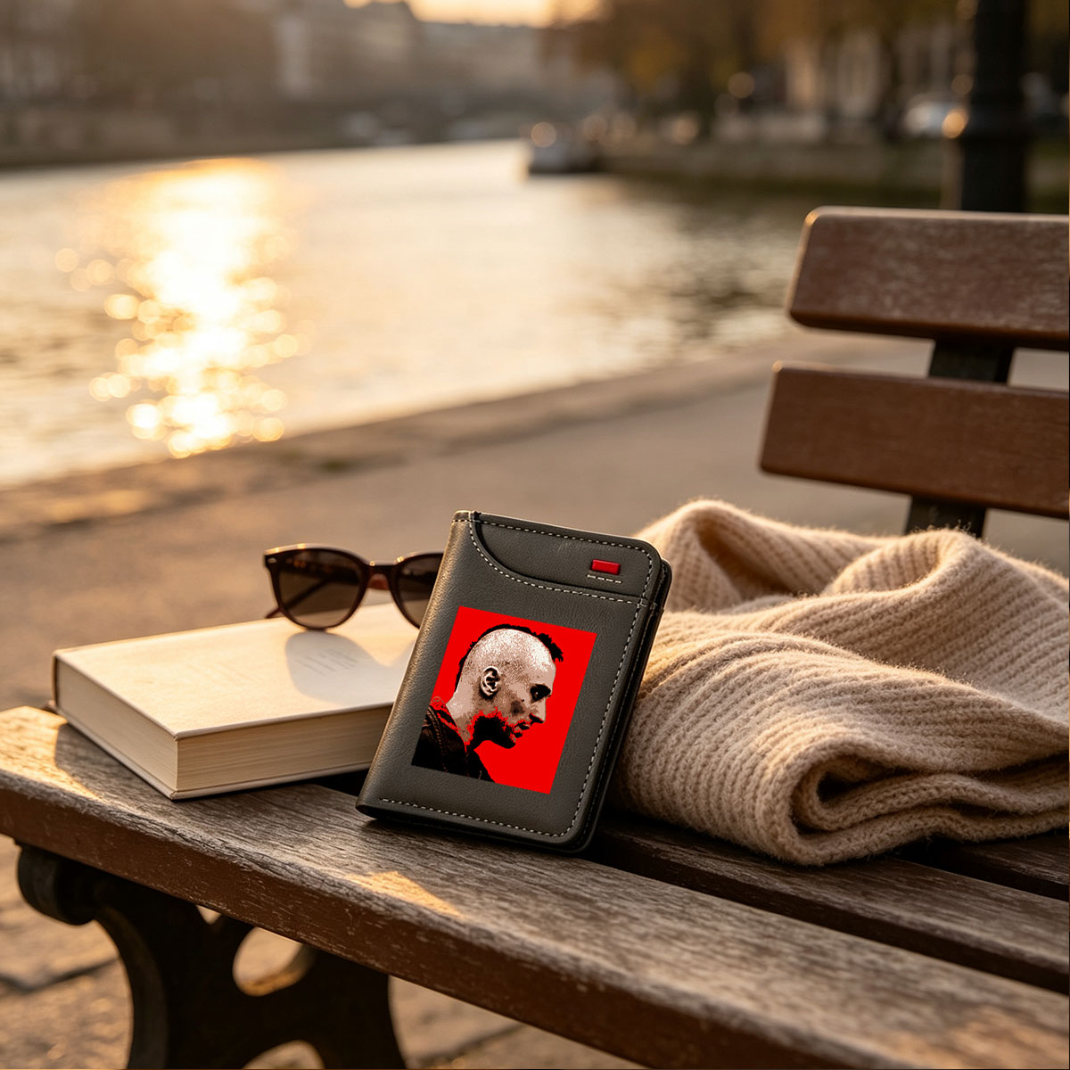 Profile Portrait of a Man with Bald Head and Red Background - Vertical Style Wallet