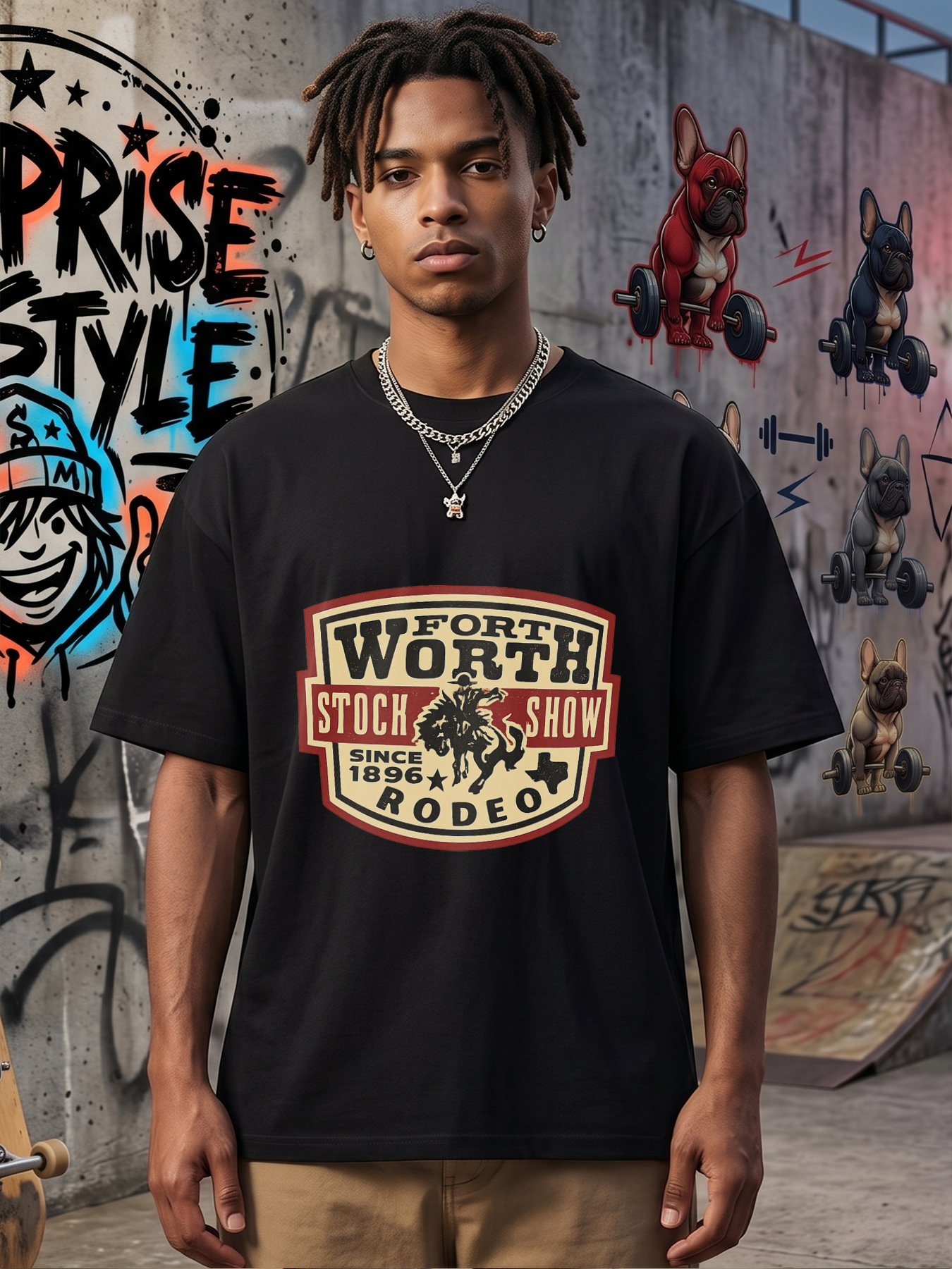 Men's Fort Worth Stock Show Rodeo Since 1896 Print T-Shirt Cowboy Riding Bull Design Casual Round Neck Summer Lightweight Breathable Short Sleeve Tee for Outdoor Events Western Lifestyle Enthusiasts