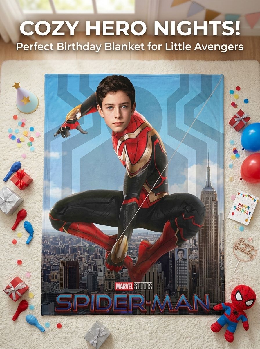 Custom Photo Face Superhero Flannel Blanket Ultra Soft Anti Pilling Throw Personalized Gift for Kids and Adults