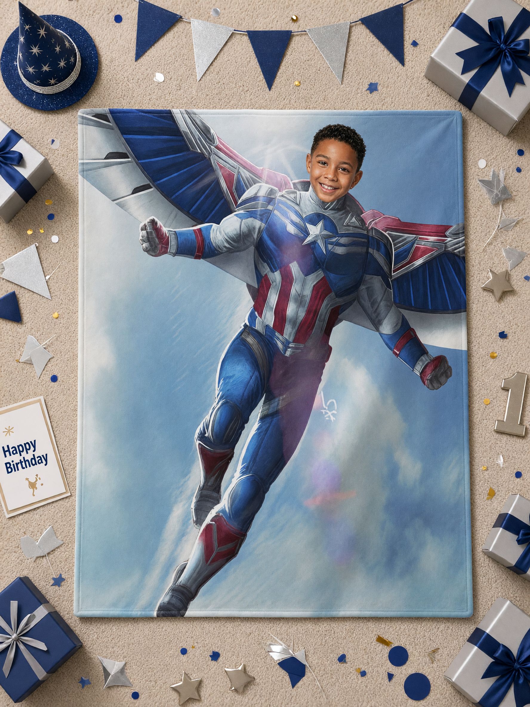 Custom Photo Superhero Flannel Fleece Blanket Personalized Face Artwork Ultra Soft Cozy Plush Throw Ideal Personalized