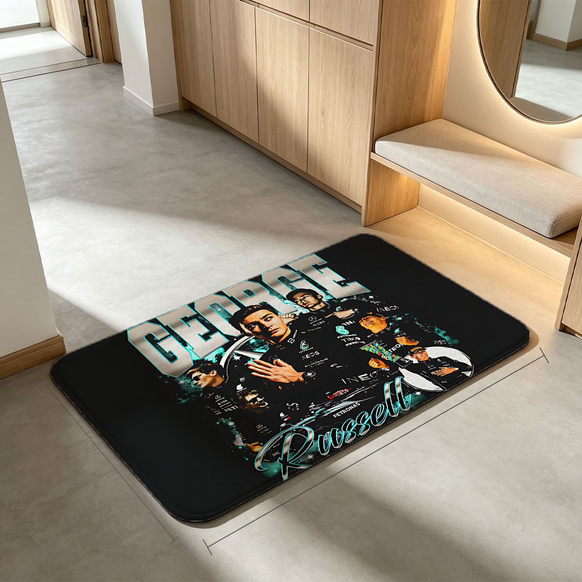 George Russell: Mercedes-AMG Petronas Formula One Driver, Racing Champion, Team Leader, and Motorsport Icon - Flannel floor mat