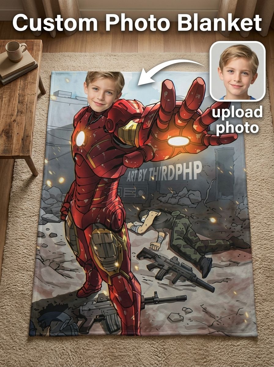 Personalized Superhero Face Photo Flannel Blanket, Ultra Soft Anti-Pilling Cozy Throw, Unique Custom Gift for Kids