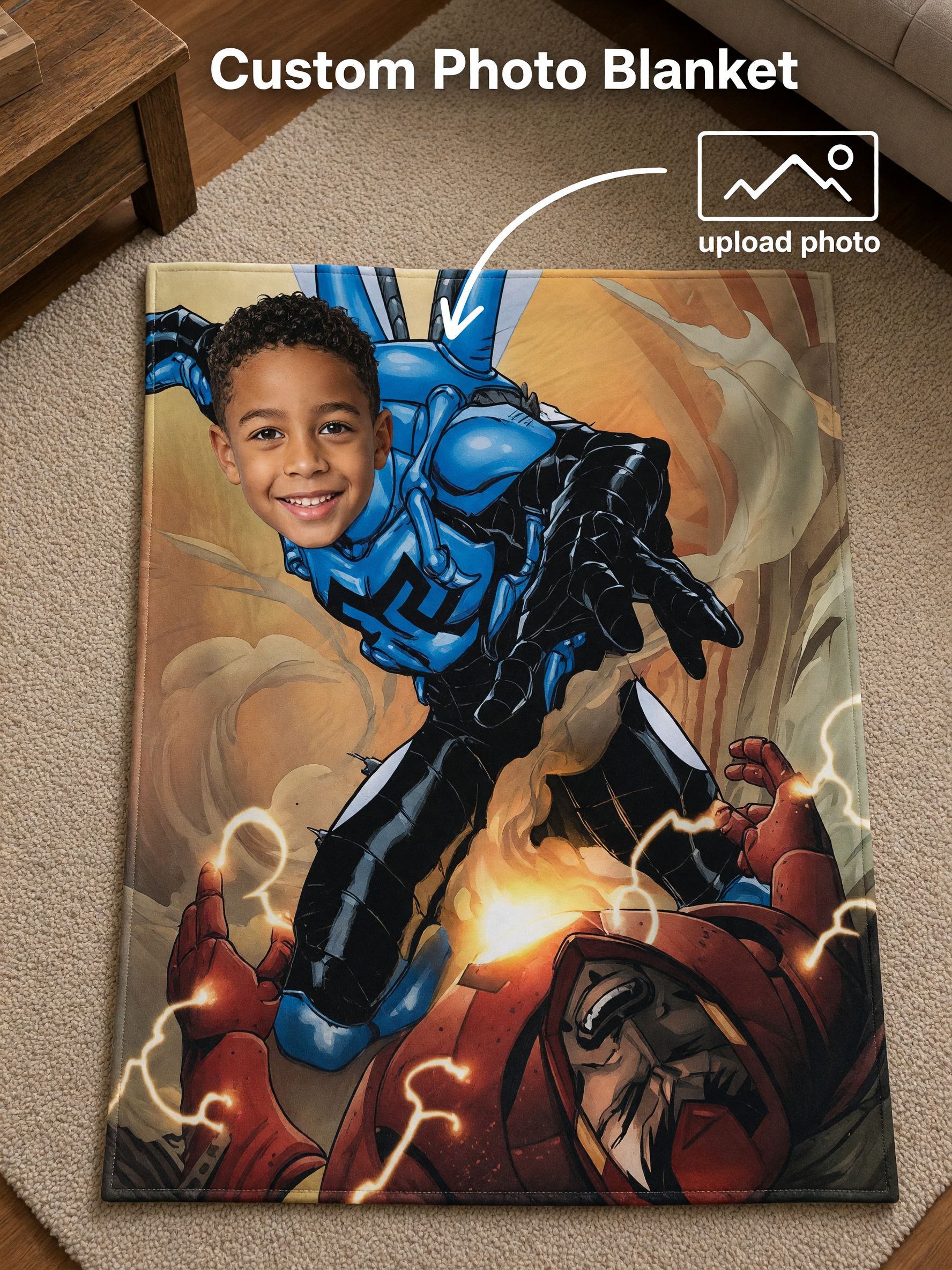 Custom Face Photo Superhero Flannel Blanket Ultra Soft Personalized Comic Throw Fleece Bedding for Kids and Adults