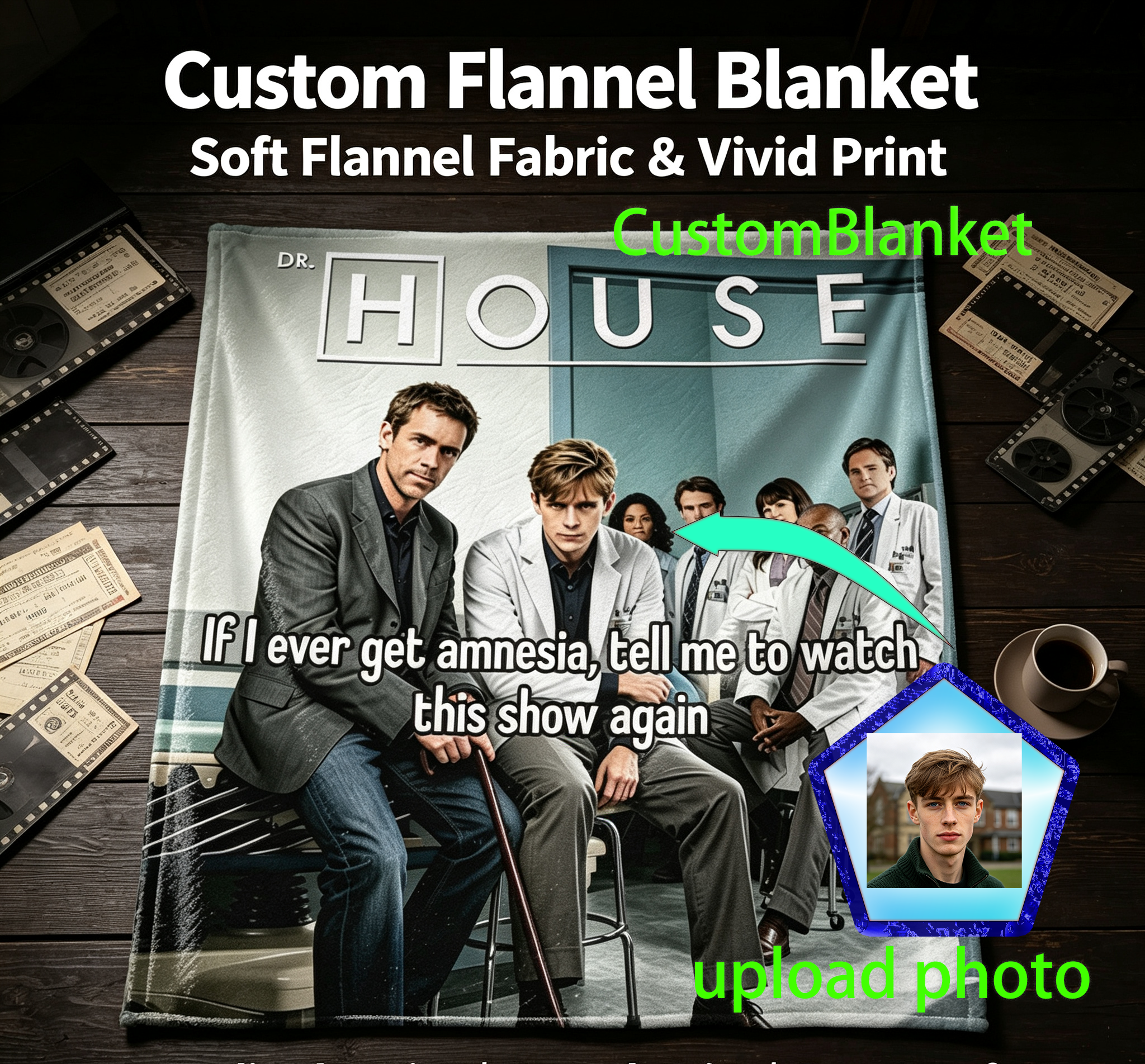 Custom Face Blanket Dr. House TV Show Cast Flannel Blanket Perfect for Fans of the Medical Drama Series Ideal Gift for Birthdays or Holidays