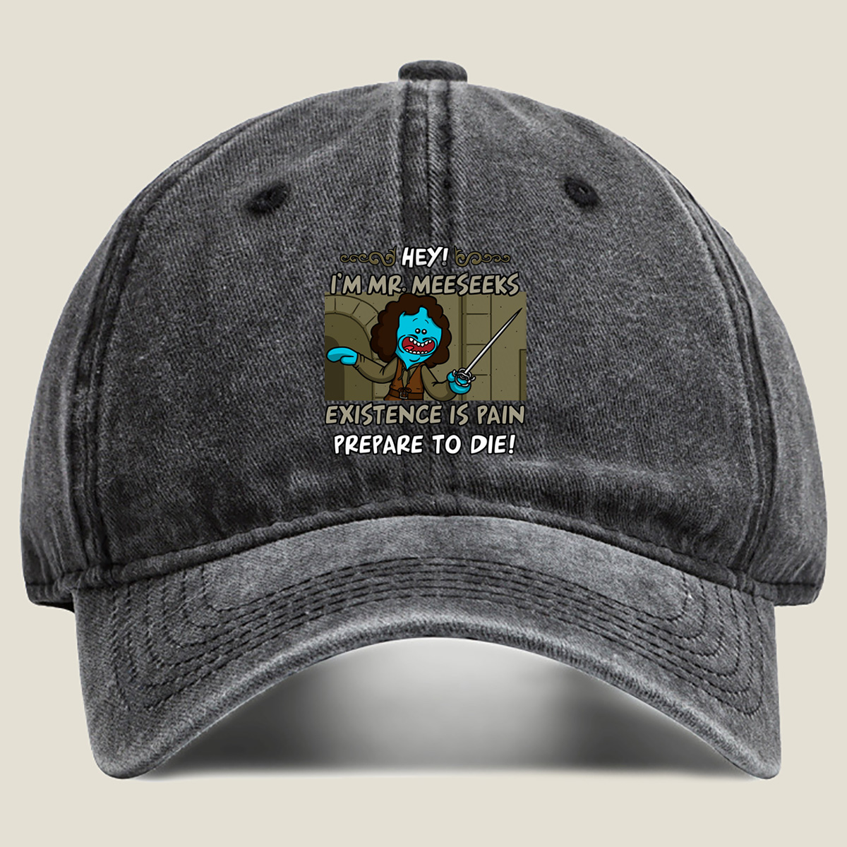 Mr. Meeseeks from Rick and Morty: Existence is Pain, Prepare to Die! - Washed Denim - Baseball Cap