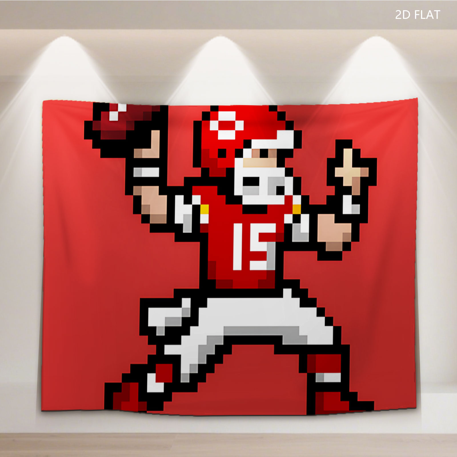 Pixel Football Player in Red Uniform, Number 15, Celebrating with Ball - Tapestry