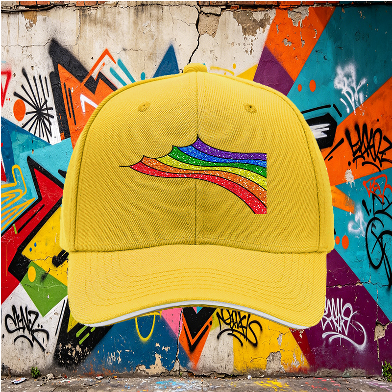 Unisex Classic Sandwich Hat with Glitter Rainbow Print Design | Lightweight Sun Protection Cap for Outdoor Activities, Beach, Travel, and Pride Events | Suitable for Adults Seeking Stylish and Comfortable Headwear
