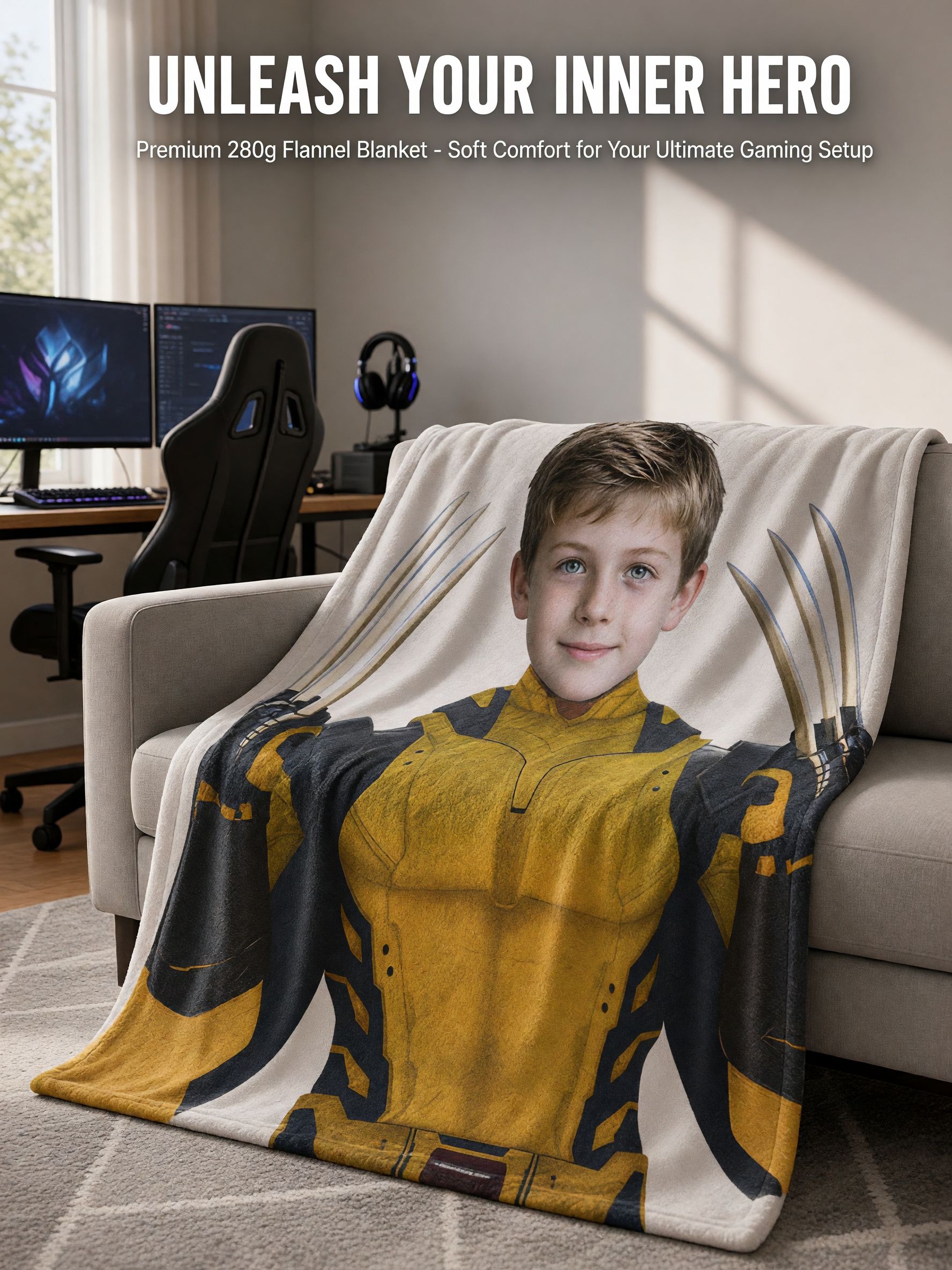 Personalized Custom Face Blanket, Superhero Portrait Flannel Throw, Cozy Skin-Friendly Plush Ideal Personalized Gift
