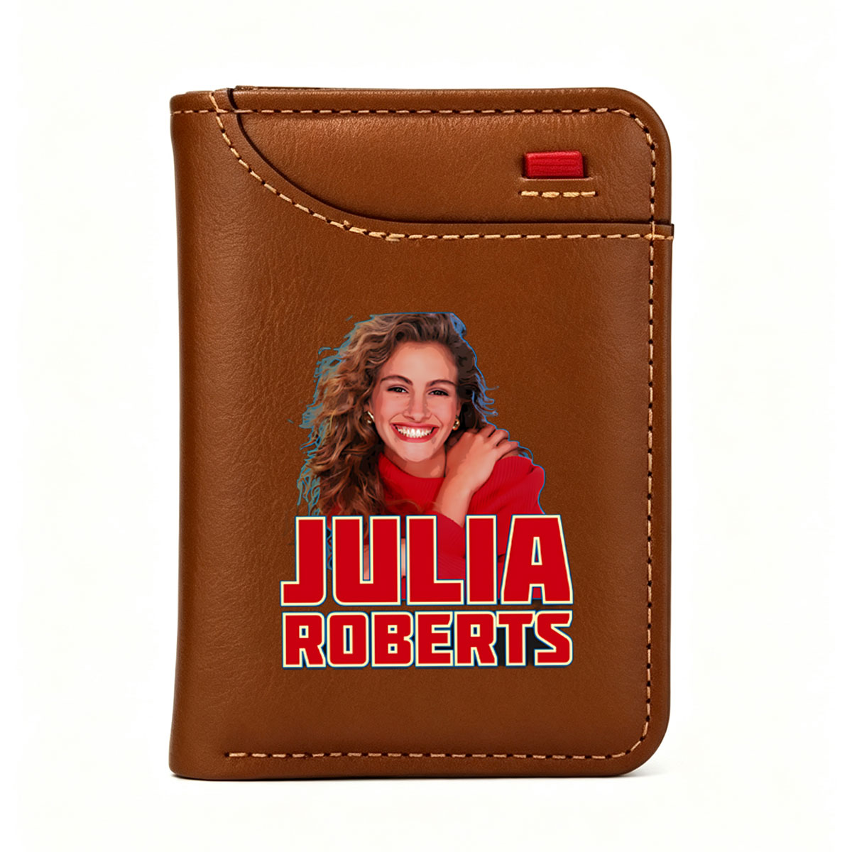 Julia Roberts: Iconic Hollywood Actress in Red Sweater Portrait - Vertical Style Wallet
