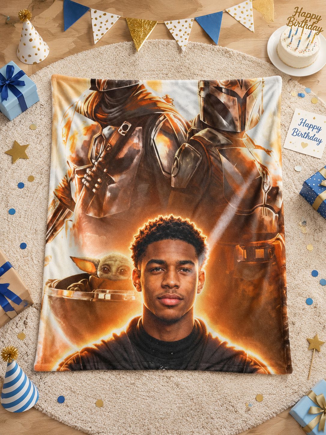 Personalized Photo Face Flannel Blanket Custom Sci-Fi Warrior Fleece Throw for Bed Sofa and Travel Ideal Keepsake Gift