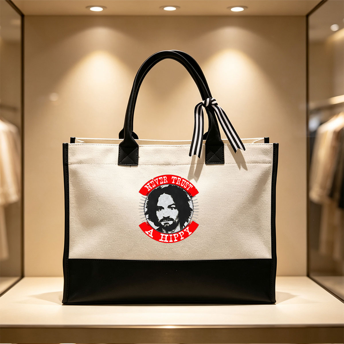 Never Trust a Hippy: Bob Marley Portrait Design - Canvas patchwork gift tote bag
