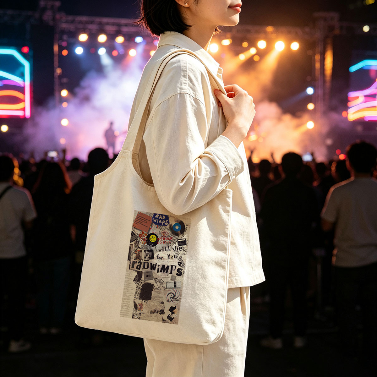 RADWIMPS Collage Art Featuring Music Themes and Lyrics - Canvas shoulder bags/