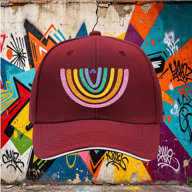 Unisex Classic Sandwich Hat with Glitter Rainbow Heart Print | Perfect for Outdoor Activities, Beach, Festival, and Daily Wear | Ideal for Adults Seeking Fun and Vibrant Style