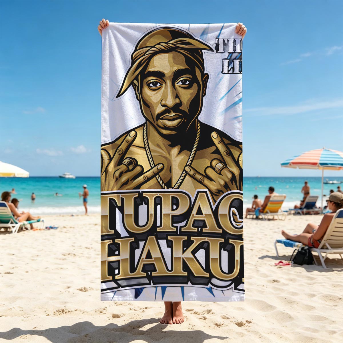 Tupac Shakur Thug Life Portrait - Beach towels