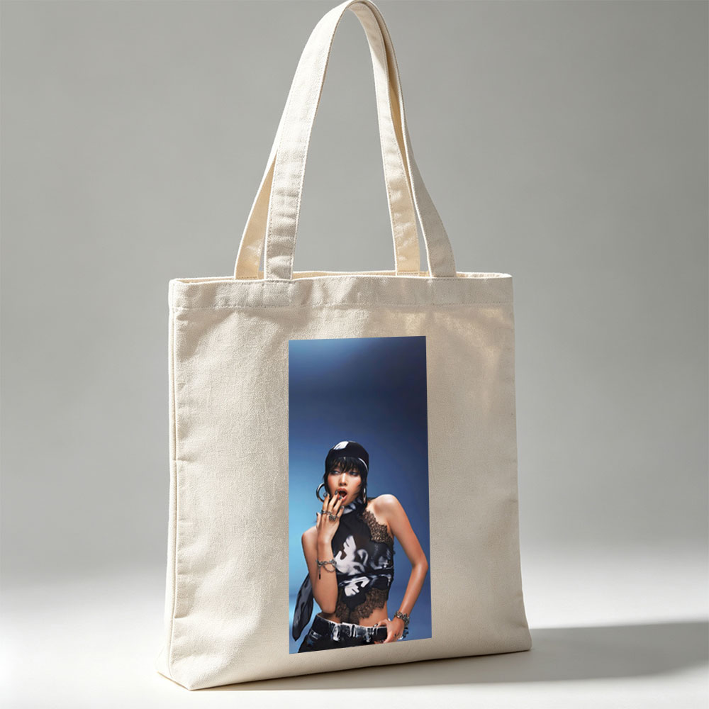 Lisa Blackpink Fashion Editorial Pose in Edgy Outfit with Bold Accessories and Dramatic Makeup - Canvas tote bags