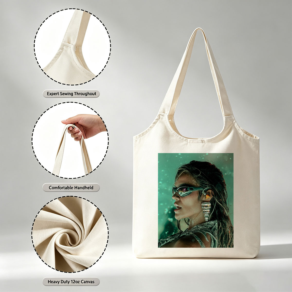 Beyonce in Futuristic Fashion – Stunning Portrait with Reflective Goggles and Crystal Earrings - Canvas shoulder bags/
