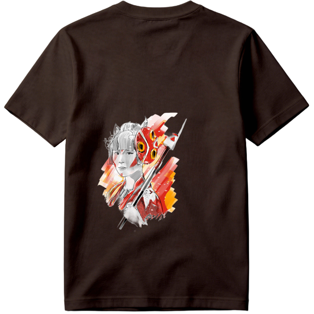 Samurai Girl with Red Mask and Spear - Tee