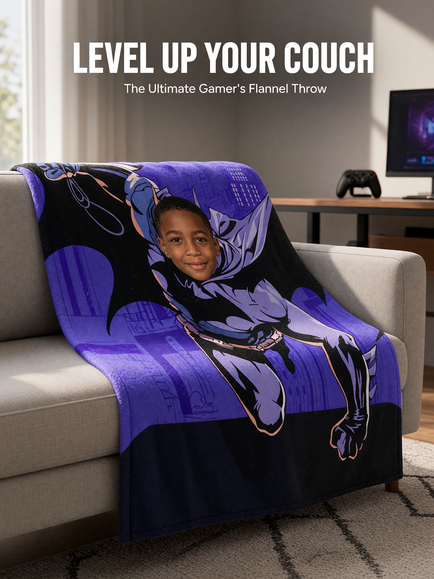 Custom Superhero Face Photo Flannel Blanket Personalized Comic Character Soft Warm Fleece Throw Ideal Personalized Gift