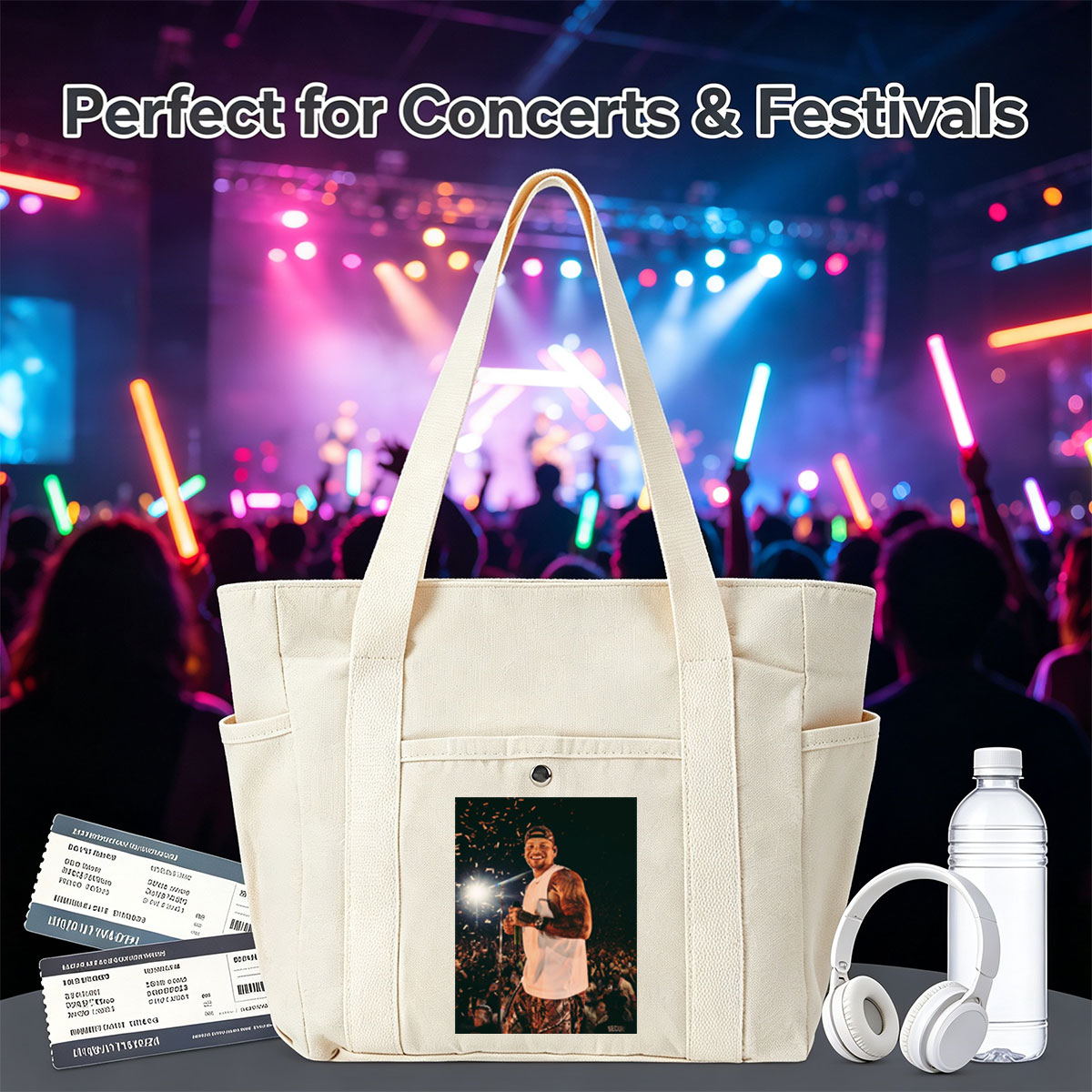 Chris Brown Live Performance with Confetti and Crowd in Background - Multi-pocket bags